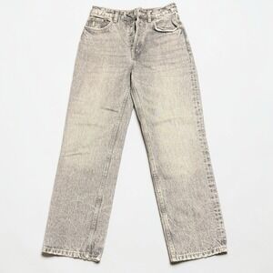 ZARA High Waist Straight Leg Acid Wash Gray Jeans Button Fly Vintage 90s Style